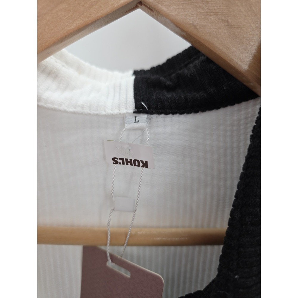 NWT Oversized Color Block Ribbed Button Front Shirt L Long Sleeve Black White - Picture 10 of 13